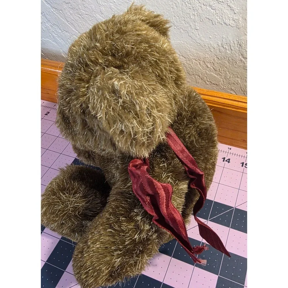 Mary Meyer Brown Teddy Bear Plush Burgundy Ribbon 8
